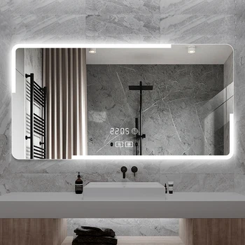 Retângulo De Luz Espelho Do Banheiro Led Smart Bluetooth Estética Espelho Do Banheiro, Inquebrável Segurança Espejo Pared Fontes Do Banheiro