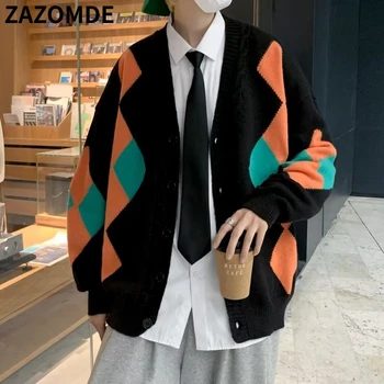 ZAZOMDE Camisola Cardigan Homens de Inverno de Bonito Casual Folgado Japonês Adolescentes Harajuku coreano Elegante, Chique Streetwear Roupas Quentes