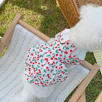 Verão Cão De Estimação Veste Camisa Bonito Fruto De Impressão Cão Primavera Finas Roupas De Cachorro Cão Pequeno Laço Gola Do Vestido Com Saia De Chihuahua Teddy York