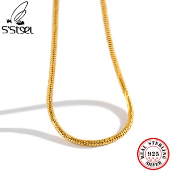 S'STEEL 925 Prata Esterlina Gargantilha de Ouro Cobra Cadeias Minimalista Colar Para Mulheres coreano Moda Jóias Acessórios Neckless