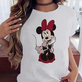 De Disney do Rato de Minnie do T-shirts Brancas desenhos animados de Natal Camisetas para as Mulheres de Moda Casual Tops Tees Gráfico T-Shirts