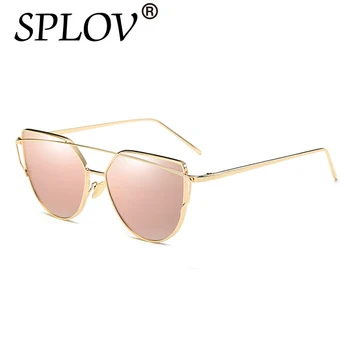 SPLOV 2018 Moda, Óculos estilo Olho de Gato Mulheres Marca de Designer, Espelho de Óculos de Sol Vintage Rosa de Ouro do sexo Feminino de Óculos De Sol