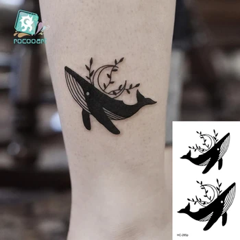 Preto Branco Clássico Waterproof Pequenas Tatuagens de Animais Dolphin Baleia Veado Temporária etiqueta da Tatuagem da Arte Corporal Fake Tattoo Homens