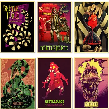 Filme de terror Beetlejuice poster retro kraft, papel autocolante de decoração de parede autocolante