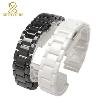 Cerâmica pulseira de relógio 14 15 16 17 18 19 20 21mm 22mm pulseira branca preta alça de pulso banda não desvanece-resistente à água