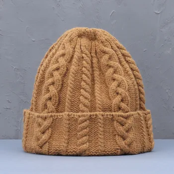 2021 mulheres de chapéu de inverno Quente Malha Listrada de Peles Pompom de Lã BeaniesThick Skullies hip hop caps com Homens de chapéu panamá