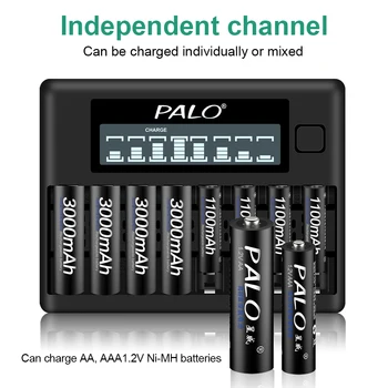 PALO 8 Slots Carregador Rápido Smart Display LCD Carregador de Bateria Para 1,2 V AA AAA NI-MH, NI-CD Rechargerable Bateria USB AA AAA Carregador