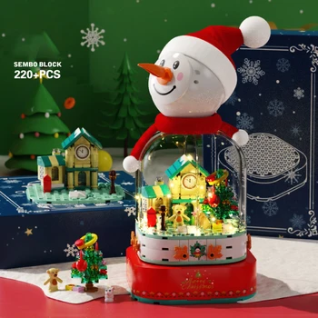 DIY de Natal Caixa de Música Blocos de Construção Rodar Iluminação Mini Boneco de neve Jogo de Casa Kits Idéia de Presentes Brinquedos de Crianças AdultsChristmas Mu