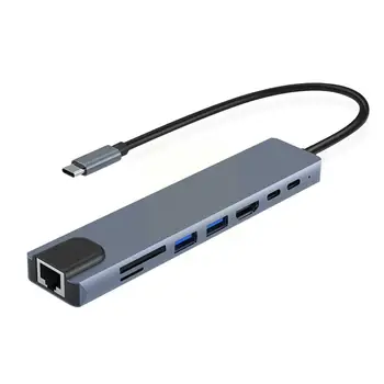 Hub USB C 8 Em 1 Tipo C 3.1 4K 60HZ Compatível com HDMI Adaptador Leitor de PD Carga Rápida Thunderbolt 3 USB Dock Para MacBook Pr I0P2