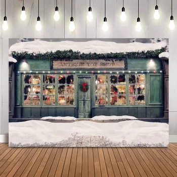 Anitque Loja de Brinquedos da Loja de Fotografia pano de fundo a neve do inverno do Natal Fora do Windows Recém-nascidos crianças Cabine de Foto de plano de Fundo Studio