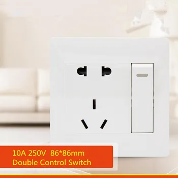 1PCS YT1801 Branco Flush Receptáculo de Cinco buraco socket+Um Botão Duplo de Controlo Interruptor da Tomada de Parede 86*86MM Tomada