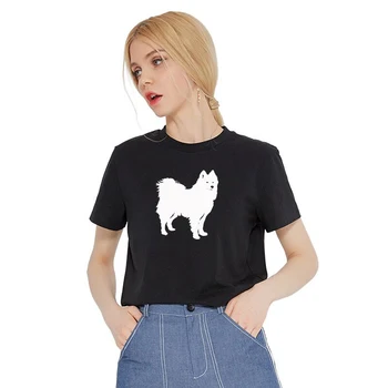 Harajuku Engraçado bonito Samoyed de impressão Harajuku algodão t-shirt para as mulheres amante do cão Gráfica Tees verão tops hipster plus size