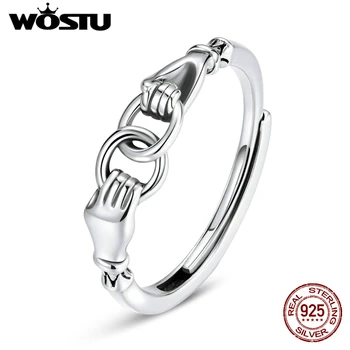 WOSTU 925 Prata Esterlina de Mão-a-mão Anéis Ajustável Simples Anel de Dedo Para Mulheres Elegantes, Jóias de Prata CTR183
