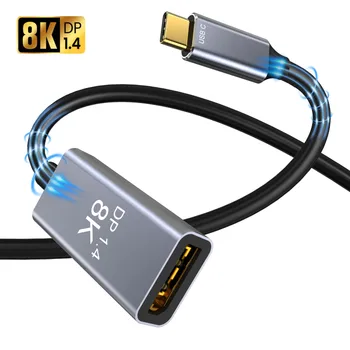 8K USB-C para DP1.4 Cabo Extensor Macho para Fêmea do Tipo-C para Displayport Extensão conversor de 8K@60Hz 4K@144Hz para placa de Vídeo Comprimido