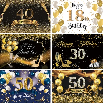 Feliz Aniversário de 30 anos da Festa do Vinil pano de Fundo Para a Fotografia de Ouro Reluz Pontos Balões Retrato de Família Estúdio de Fotografia de Fundo