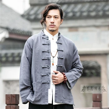 Colarinho de mandarim Chinês Tradicional Roupas para Homens Jaqueta de Ano Novo de Roupa Retro Blusa Chinesa Camisa Estilo de Tai Chi Uniforme