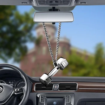 Acessórios Para Carro Pingente Mini Haltere De Metal Automático Do Espelho Retrovisor Decoração De Suspensão Pingente Interior Ornamento Presentes Criativos