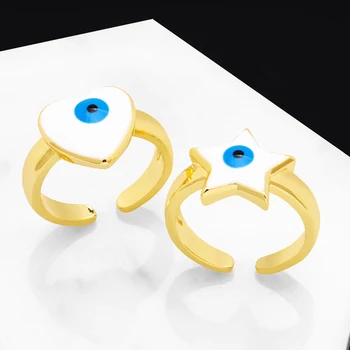 OCESRIO Esmalte Coração de Olho Azul Anéis de Mulheres de Cobre Banhados a Ouro Estrela turco Olho Aberto Jóia do Anel Festa de Dom ojo turco rigr82