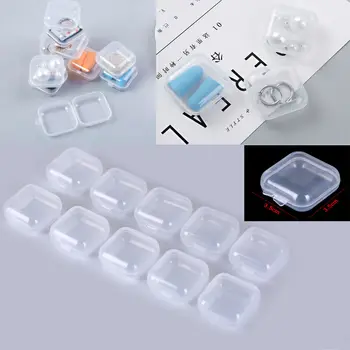 10PCS Mini Plástico transparente Pequeno Gancho de Caixa de Jóias Tampões Recipiente de Armazenamento de Caixa de Organização do Caixa Quadrada