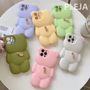 Bonito de Ano Novo Fortuna Pingente Candy Color 3D Urso de Telefone de Caso Para o iPhone 14 Plus 11 12 13 Pro Máximo de 14 de Capa Mole Pro Cartoon Casos