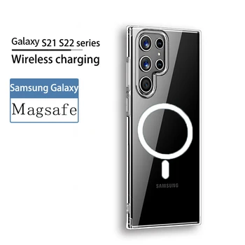 Para Samsung S22 Ultra Magnética Magsafe de Acrílico Transparente à prova de Choque Case para Galaxy S22 Plus Carregamento sem Fio Magsafing Tampa
