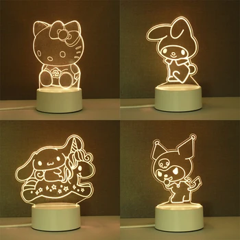 Sanrio 3D Noite Atmosfera de Luz Hello Kitty Kuromi Minha Melodia Mini Lâmpada Decorativa Luzes do Quarto Decoração Kawaii Anime Brinquedo
