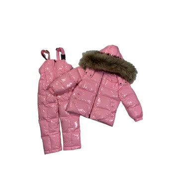 crianças inverno engrossado conjunto cor-de-rosa roupas de esqui