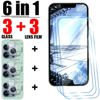 6IN1 Vidro de Proteção Para o iPhone 14 13 12 11 Pro Max Mini XR XS Max X Protetor de Tela Para o iPhone 14 8 6 7 6 SE de 2020 Vidro