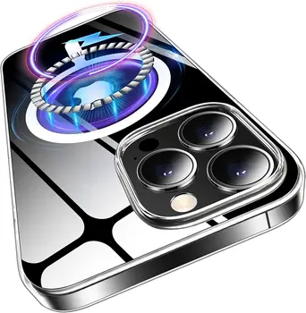 Para o iPhone 14 Pro Caso MagSafe Magnético sem Fio Carga Anti-Amarelo de Caso Para o iPhone Magnético Rígido Claras de Proteção à prova de Choque
