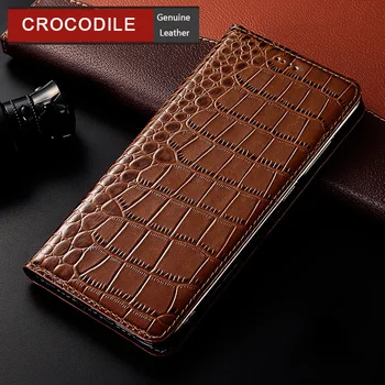 Crocodilo de Couro Genuíno Caso De XiaoMi Redmi Nota 9 9S 9T Pro Max Magnético Capa em Couro Flip