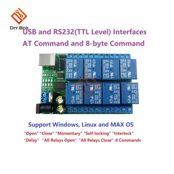 2 em 1 DC 5V 12V 24V 8ch USB Porta Serial do Relé Módulo UART RS232 TTL Placa do Interruptor CH340 para Windows Linux MAX OS