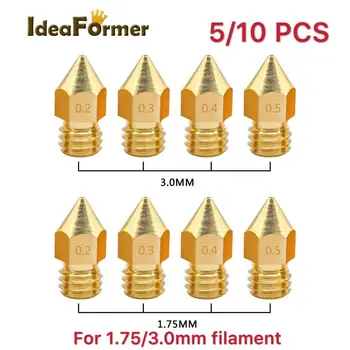5/10pcs MK8 de Bronze do Bocal de 1,75/3,0 mm de Filamentos de Extrusora Cabeçote de Impressão Bico 0.2/0.3/0.4/0.5 mm para CR10 CR10S Ender3 Impressora 3D de Peças