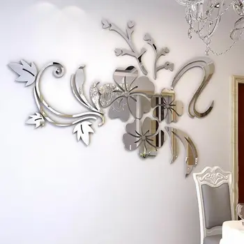 3D Espelho de Parede, Adesivo Acrílico Flor Arte Decalque Adesivos para Sala de estar Moderna Decoração de quarto Mural Removível Ornamento Adesivo