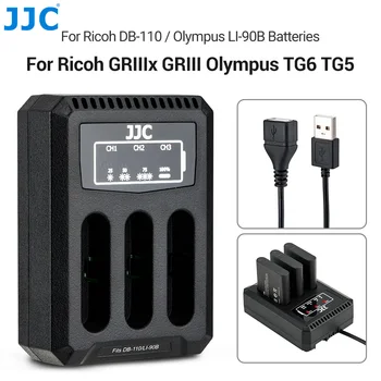 JJC DB-110 LI-90B Carregador de Bateria Triplo USB Carregador da Câmera para Ricoh GRIIIx GRIII Olympus TG6 TG5 TG4 TG3 TG1 TG2 Acessórios