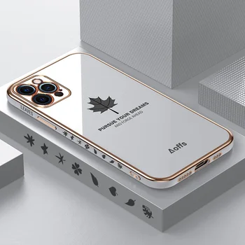 Luxo Bonito Maple Leaf Chapeamento de Ouro de Caso para o iPhone 11 12 Pro Máximo de 12 Mini X Xr Xs 6 6 7 8 Plus SE de 2020 Praça Capa de Silicone