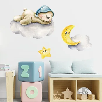 Desenho animado do Urso Boa Noite Crianças Adesivos de Parede Quarto infantil, Decoração do Lua Estrelas Adesivos de Parede DIY Decoração do Quarto do Bebê Cartaz