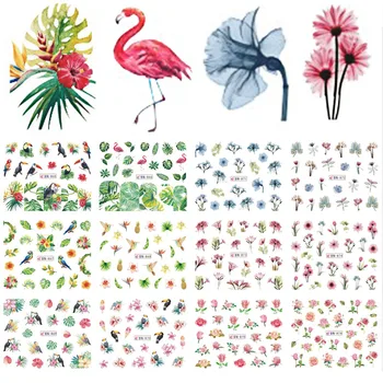 MYBORMULA 12 Projetos de Arte do Prego de Verão Selva Flamingo Papagaio Flora marca d'Água de Transferência de Adesivos de Decoração Envolve NOVOS