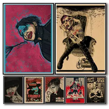 40 Projetos de Marilyn Manson Kraftpaper Cartaz Alternativo de Arte Abstrata Pintura Engraçado Adesivo de Parede para a Casa de Café Bar