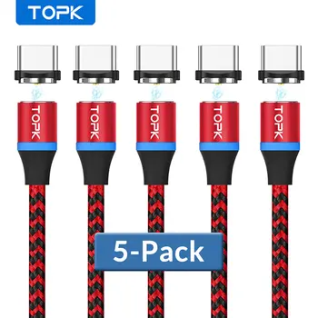 TOPK [5-Pack] RLine-R Magnético Cabo USB Tipo C Para Samsung Galaxy S9 Mais OnePlus 6-Tipo C USB C