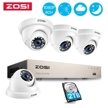 ZOSI Câmeras de Segurança do Sistema de H. 265+ 5MP Lite 8Channel HD-TVI DVR Gravador de 4pcs 1080P HD Exterior de Vigilância com Câmeras CFTV kit