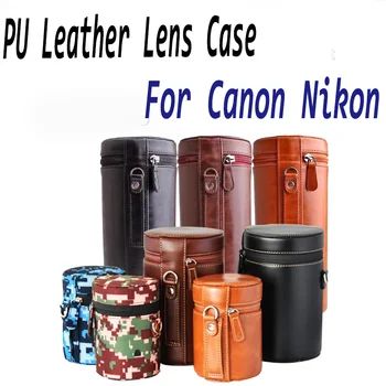 Couro Lente da Câmera Bag duplo Retro Rígido PU caixa de Lente Para Canon Nikon Sony Pentax Fuji Sigma, Tamron Lentes Bolsa Protetor de Câmara