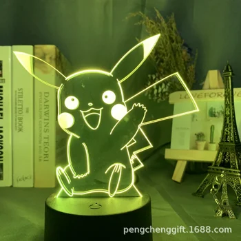 Pokemon Anime Cartoon Torno De 16 de LED de Cor Pikachu 3D Pequena Luz Noturna para Crianças, Quarto de Dormir de Luz Presente de Natal