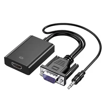 1080P VGA para HDMI - Conversor de Cabo Fêmea VGA Macho para HDMI - Adaptador de 3,5 mm Saída para PC Portátil para HDTV, Projetor
