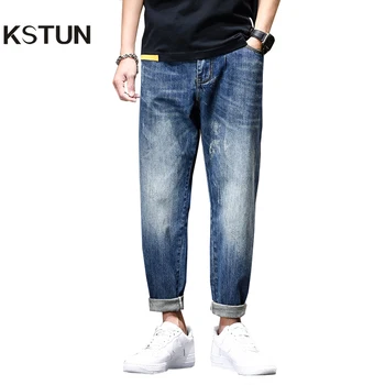KSTUN Baggy Jeans Homens Calças de Harém de Ajuste Solto Primavera Verão Leve a Luz Azul de Perna Larga Calças Jeans Oversize Calças de Homem