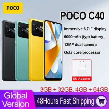 Em Estoque POCO C40 Versão Global Smartphone 32GB / 64GB 6000mAh bateria 6.71