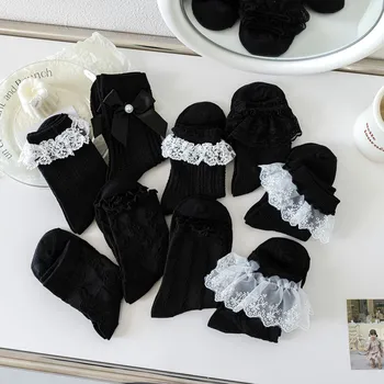 Retro preto branco listrado com estampa de diamantes tubo de meias quentes da venda kawaii JK Harajuku Lolita meias meninas primavera, outono princesa meias