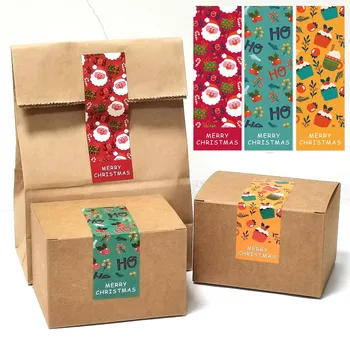Feliz Natal Dom de Embalagem Etiqueta para Crianças de 30 90pcs Bonito de Santa Padrão Retângulo de Vedação Etiquetas Armazenamento de Mercadoria Decoração