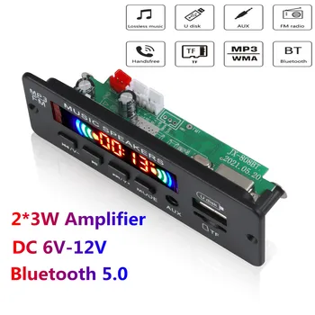 12V 2*3W Amplificador Bluetooth 5.0 Leitor de MP3 Decodificador de Placa de Rádio FM do Carro do Módulo de Apoio TF USB AUX Registo de Chamadas mãos-livres