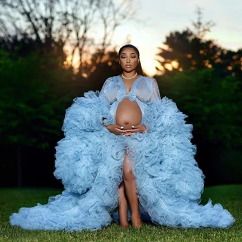 2022 De Noiva De Tule Macio Maternidade Mantos Feitos De Céu Azul Mulheres Grávidas Vestidos De Fotos De Festa De Aniversário, Roupão De Banho