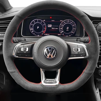 DIY costurado a Mão de Camurça Preto Carro Cobertura de Volante Para a Volkswagen VW Golf 7 GTI Golf R MK7 VW Polo GTI Scirocco 2015 2016